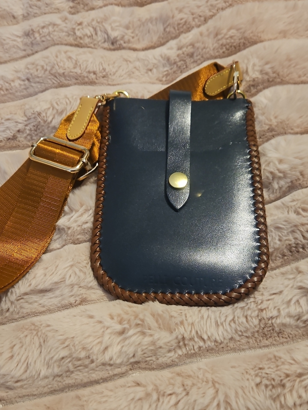 Pelli Couture Navy Leather Phone Crossbody Bag Handcrafted Adjustable Strap